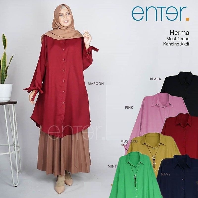 HERMA Long Tunik Bahan Moscrepe Kancing Tangan Pita