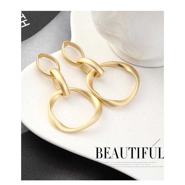 LRC Anting Tusuk Fashion Dumb Gold Plated Gold Small Circle Hollow S925 Silver Needle Earrings Y6278