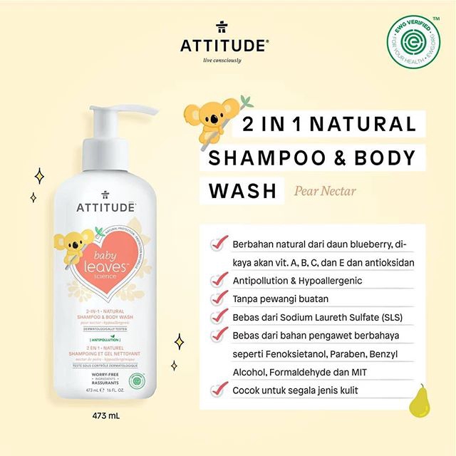 PERA271 SABUN &amp; SHAMPOO BAYI ATTITUDE BABY LEAVES 2 IN 1 NATURAL SHAMPOO &amp; BODY WASH 473 ML