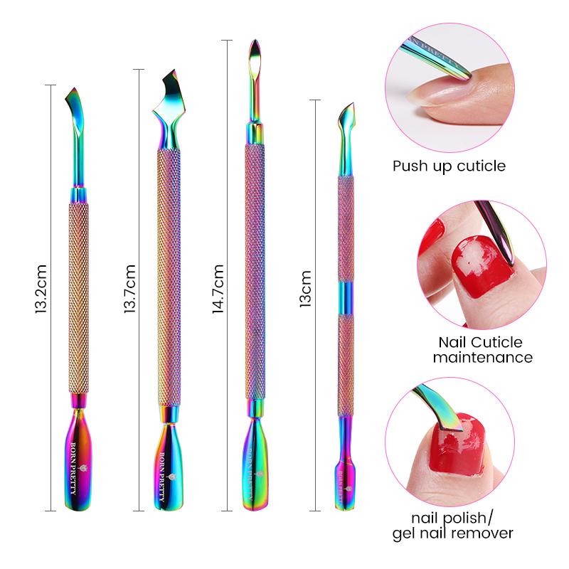 Born Pretty Pinset Pendorong Kutikula Bahan Stainless Steel Untuk Manicure / Pedicure