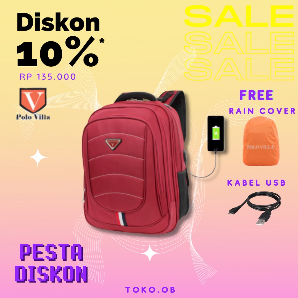 (Toko OB) Tas Murah Sekolah Original Polo Villa 14032 Tas Backpack Travelling Hiking