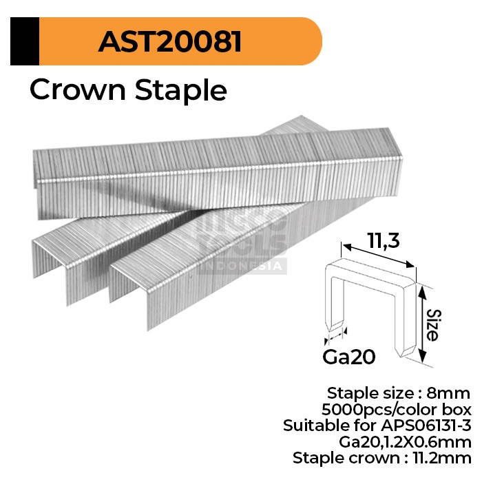 

Crown Staples (U 8 mm) INGCO AST20081 - Refill Isi Ulang Steples Brad Nailer APS06131-3 U8