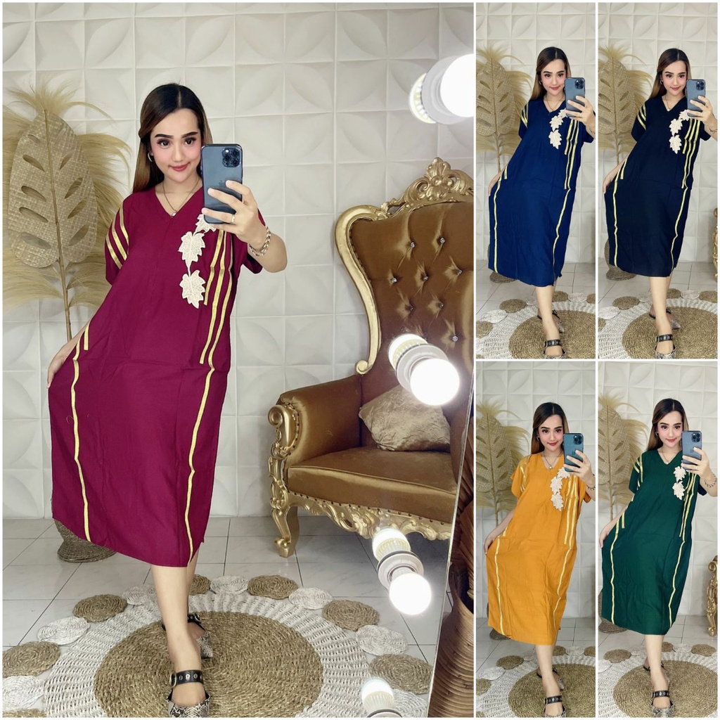 daster lowo.Daster Arab Pita Renda Daun Busui Resleting Depan Bahan Rayon Premium Model Lowo - Seri 