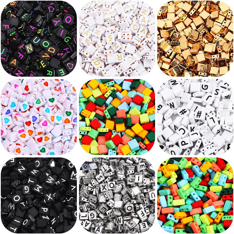 50 Pcs 100 Pcs 4-9 Mm 2 Lubang Akrilik Persegi Panjang Huruf Longgar Spacer Manik-manik untuk Membuat Perhiasan Gelang DIY Anak Nama Logo Kalung