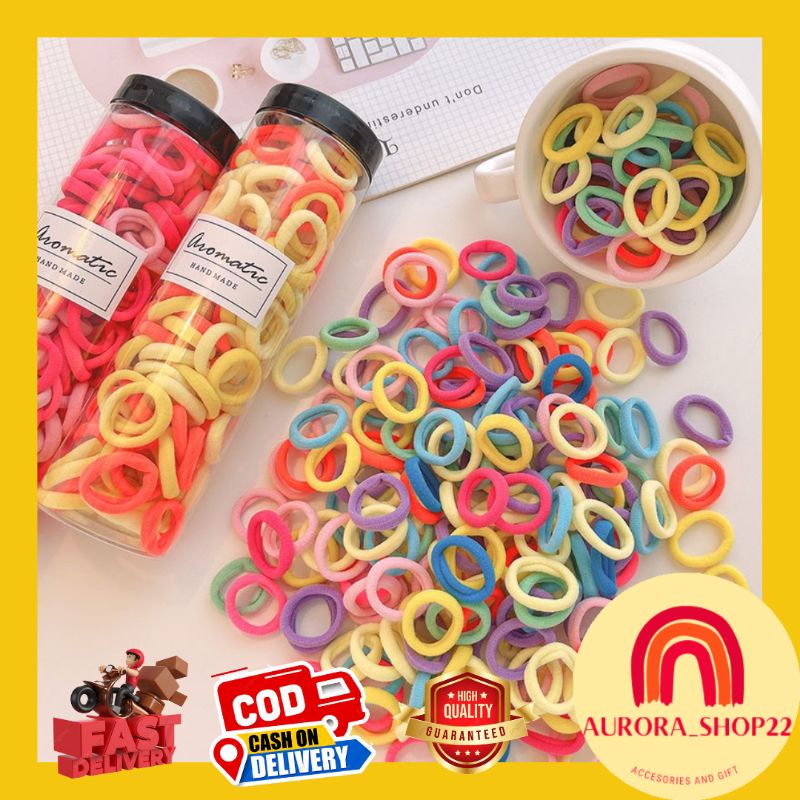 [COD] Isi 100 pcs IKAT RAMBUT DONAT CUTE ELASTIS KARET RAMBUT KAIN TIDAK SAKIT KUNCIRAN RAMBUT SET WARNA WARNI