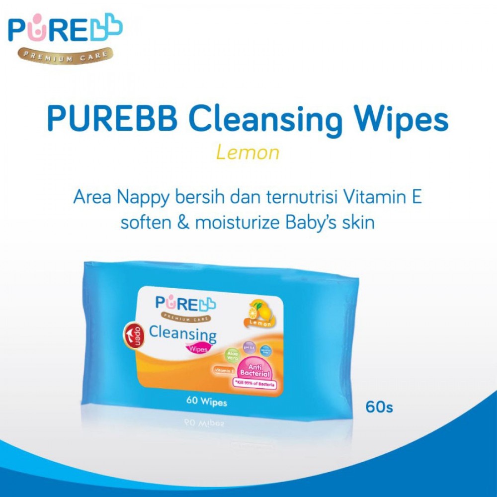 Pure BB Baby Cleansing Wipes Tissue Basah Bayi Lemon - 60 s