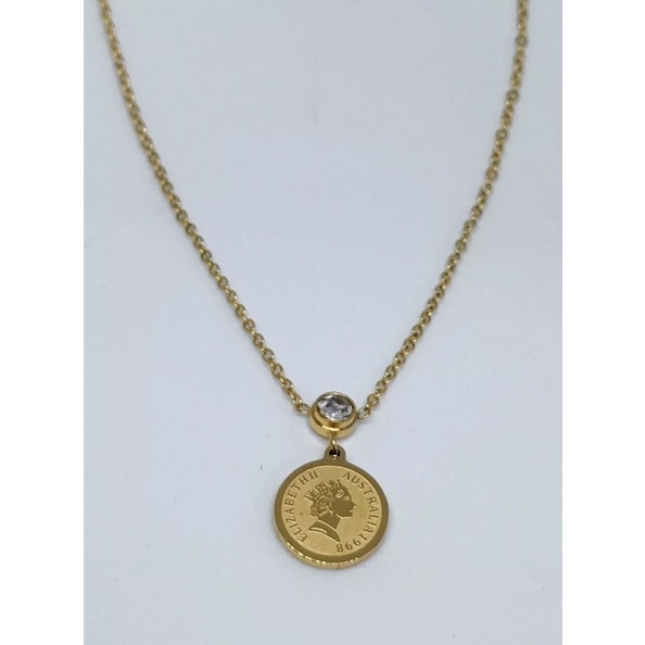 KALUNG WANITA ASLI TITANIUM LIONTIN KOIN /AKSESORIS WANITA TITANIUM