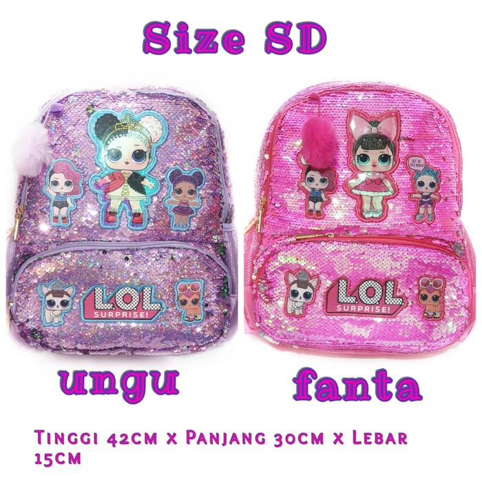 @Eye~0159 Tas Ransel Anak Sekolah Sd Smp Perempuan Sequin Gliter  OU461  Sequin Lol Ukuran Large / U