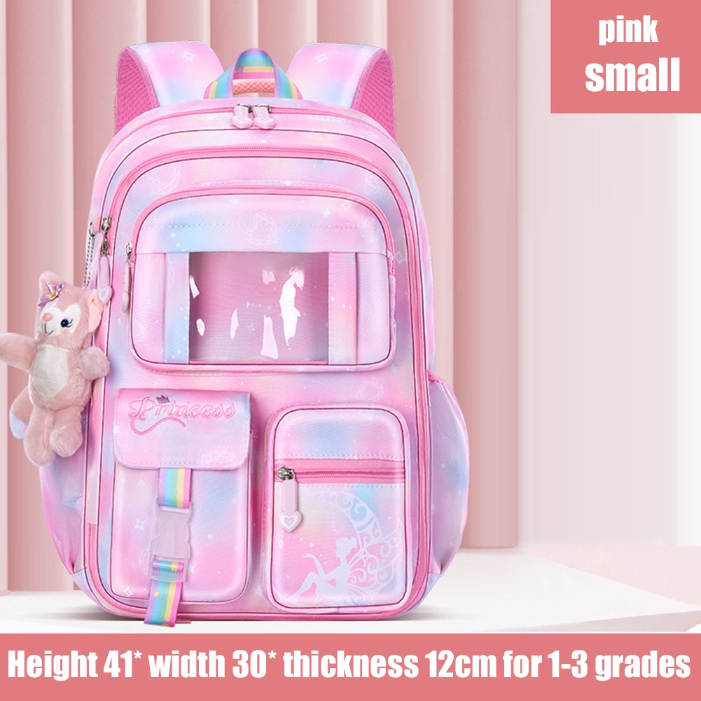 Tas sekolah sekolah dasar baru kulkas samping bukaan ringan tas sekolah berkapasitas besar untuk mengurangi beban tas sekolah anak perempuan impian tas ransel anak cocok untuk kelas 1-6-small pink