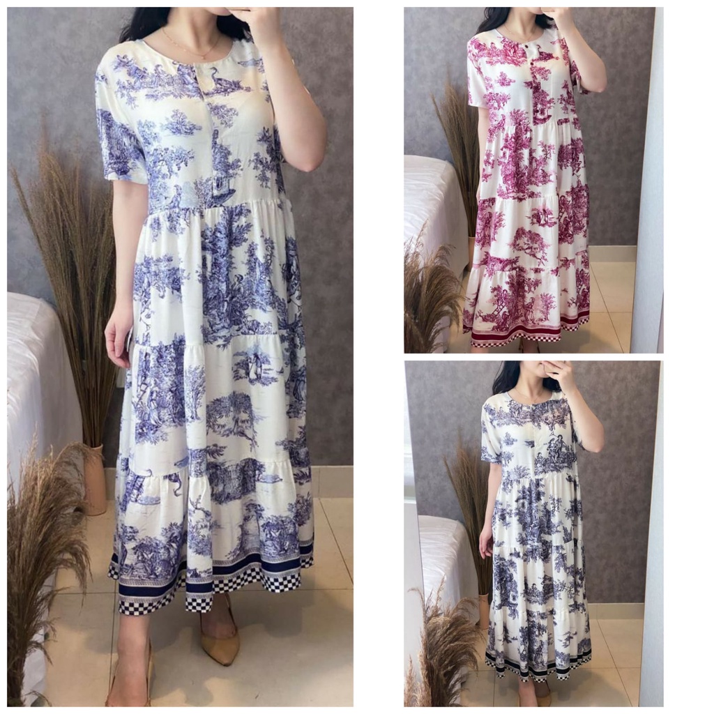 Kuupakai Fashion - Baju Dress Jumbo Wanita Model Piyama | Dress Bali Jumbo Homewear Dress Lengan Pen