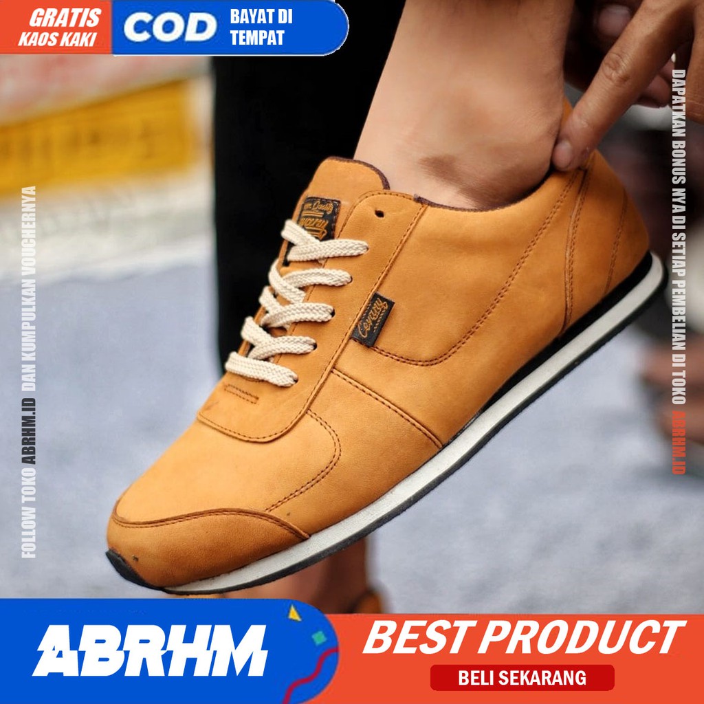 ABRHM X MORLY Sepatu Casual Sneakers Pria Sepatu Pria Casual Sneaker Kulit Asli Ori Cowo/Cowok Keren Sepatu Kasual Kerja Kuliah Gaya Santai Keren Kekinian Original Murah Terlaris