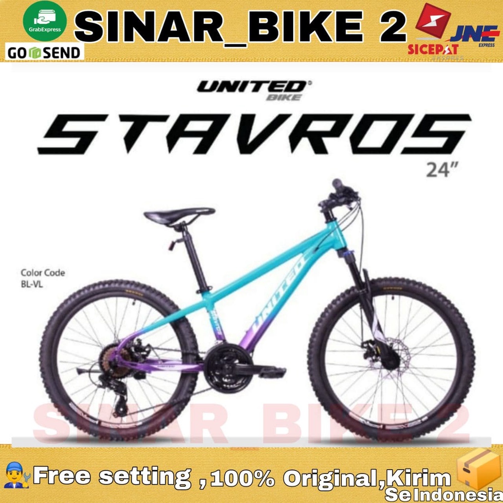 Sepeda Gunung 24 Inch MTB UNITED STAVROS Alloy Hidrolik 3x8 Speed