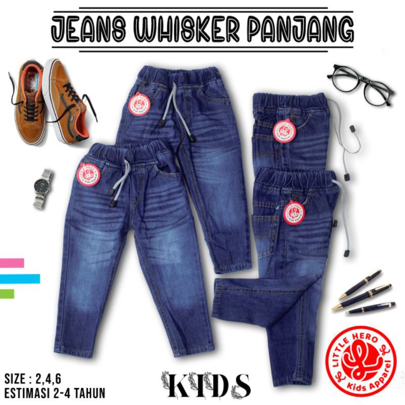 (2-10 Tahun) Celana Jeans Panjang Anak Laki Laki Cowok Jeans Whisker Little Hero Usia 2 - 10 Tahun