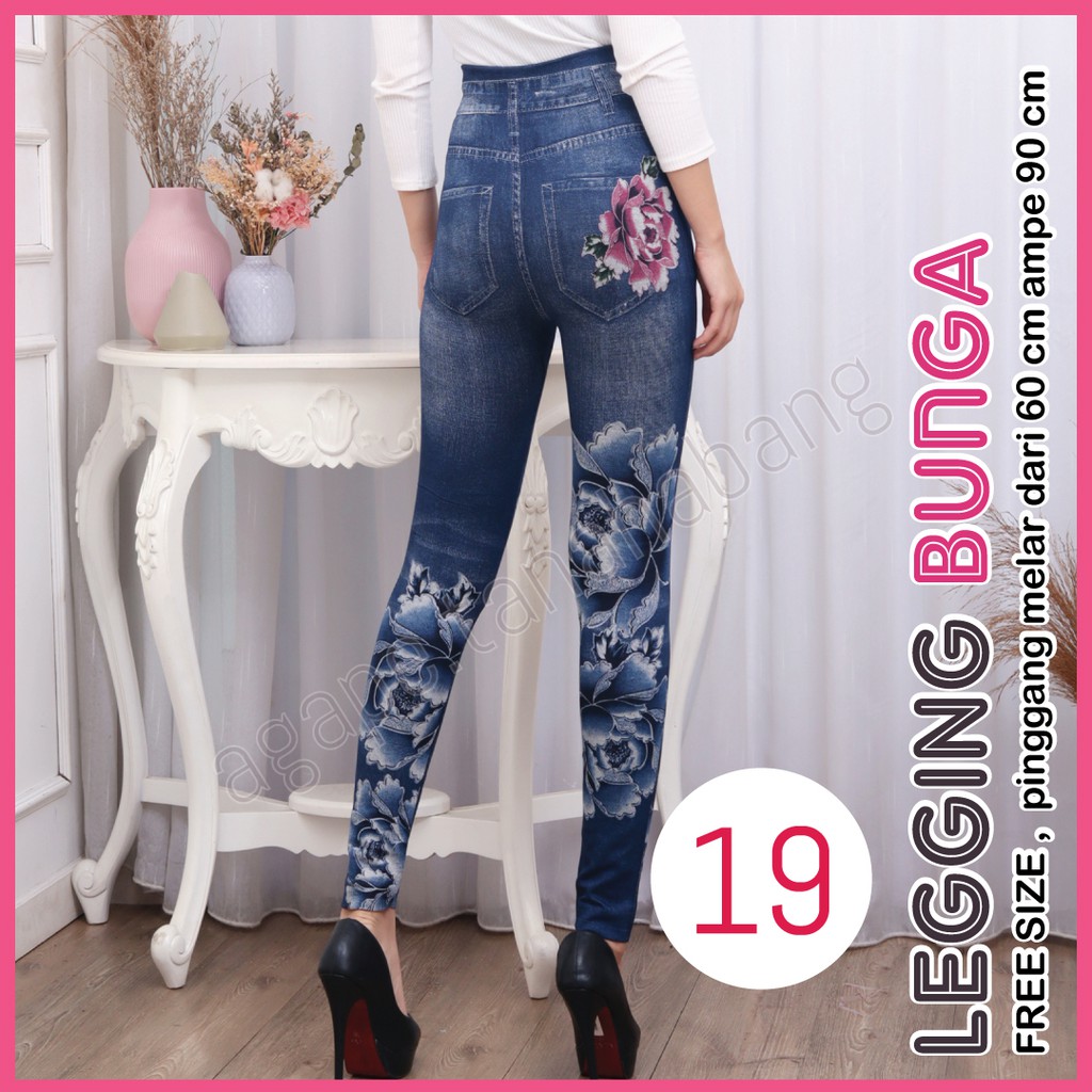 legging Jeans Bunga # 19 / Legging Bunga Wanita / Legging Jeans Wanita