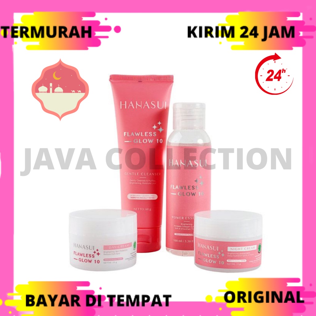 Skincare Paket Glowing Hanasui Flawless Glow / Ecer Cream siang malam toner sabun