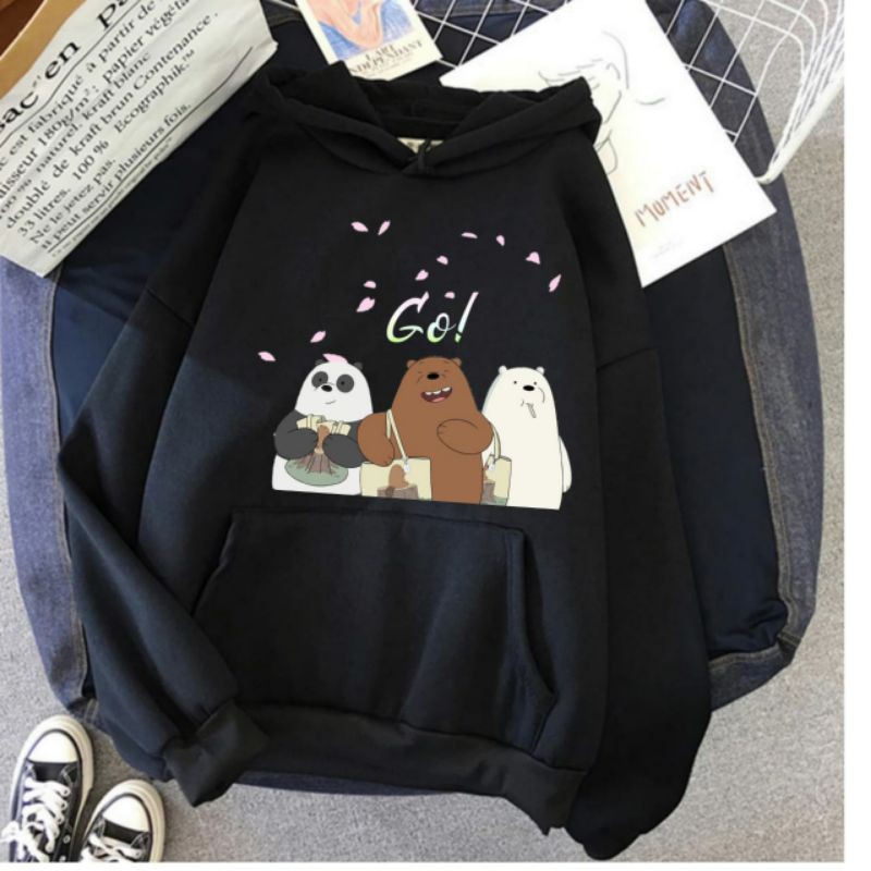 Hoodie Wanita Gambar Bears Oversize Korean Style Sweater Murah Tebal Xxl Kekinian Lilac Panda Boba