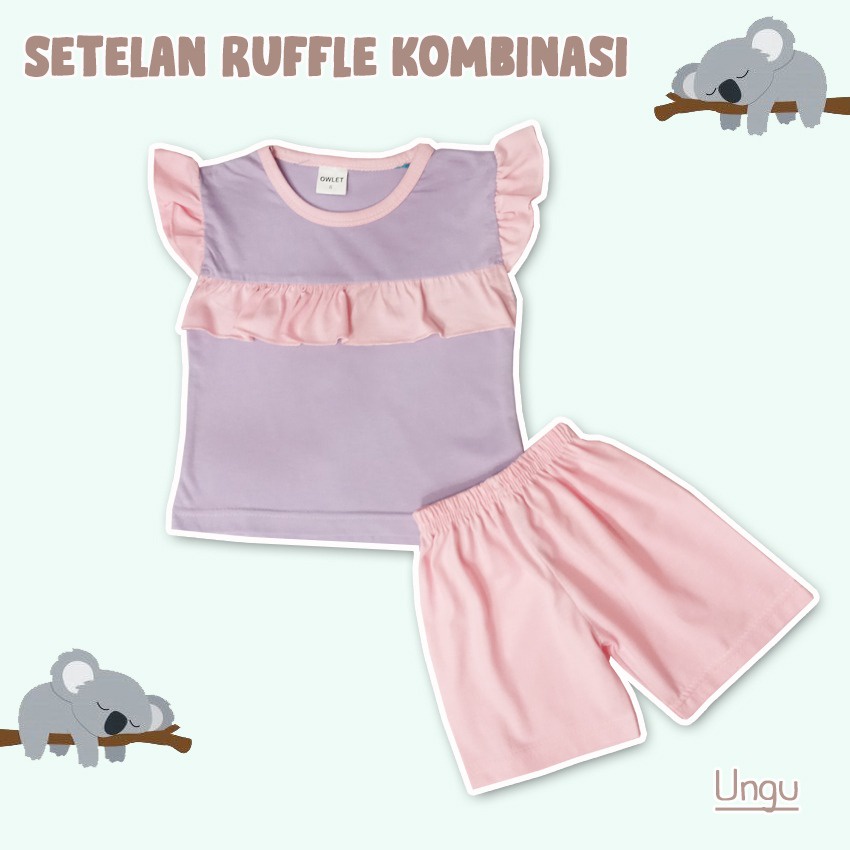 Owlet - setelan ruffle set POLOS / setelan anak perempuan polos
