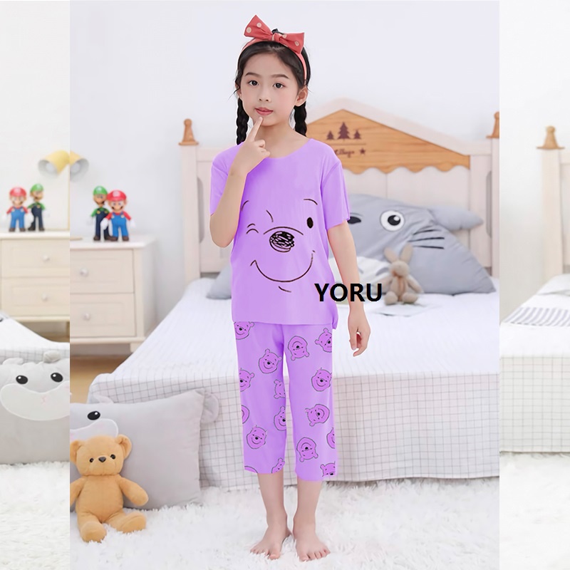 Pamelo Piyama Anak Celana 3/4 Perempuan dan Laki Usia 1 - 7 Tahun Baju Tidur Anak Baju Tidur Murah Produk Terlaris