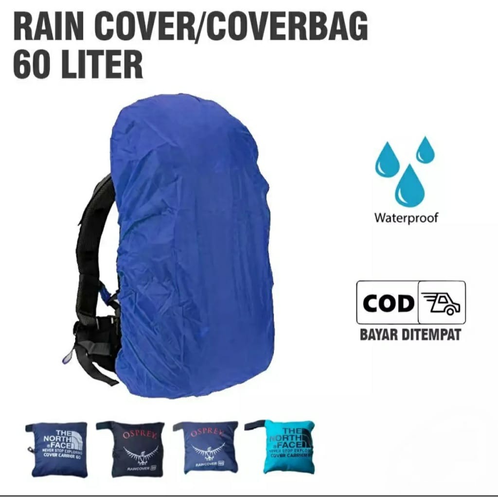 Bisa (COD) Cover Bag Waterproff 60 Liter (Bisa untuk 50-70 Liter) - Coverbag - Raincover - Rain Cover Bag