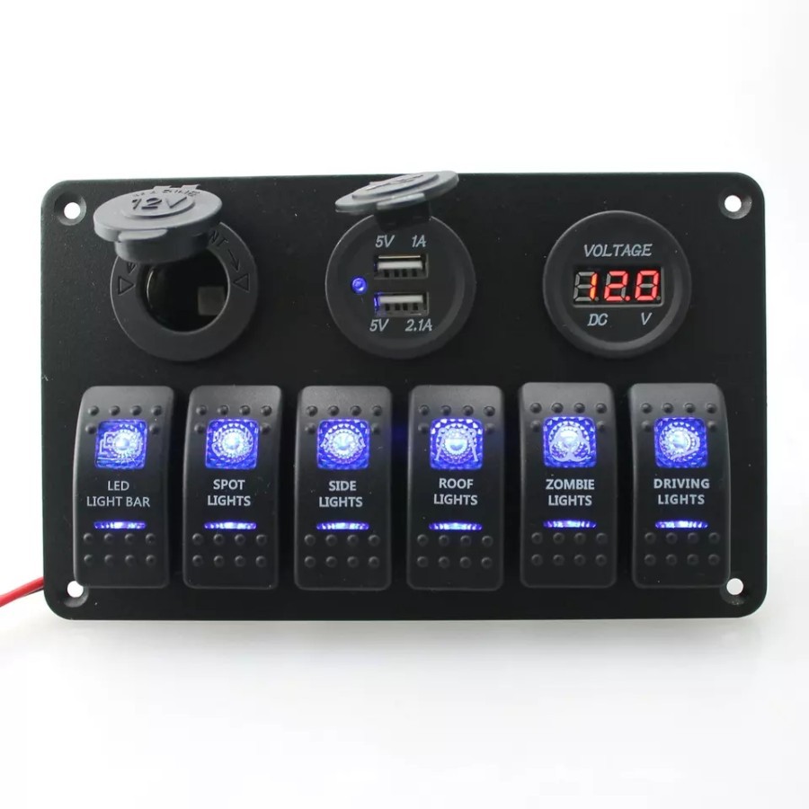 SAKLAR PANEL 6 TOMBOL VOLMETER DIGITAL 12 -24V PEMATIK ROKOK DUAL USB