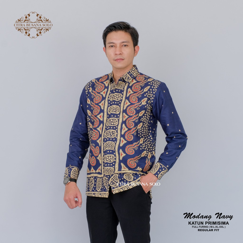 MODANG NAVY Kemeja Batik Pria Full Furing Bahan Katun Halus Primisima