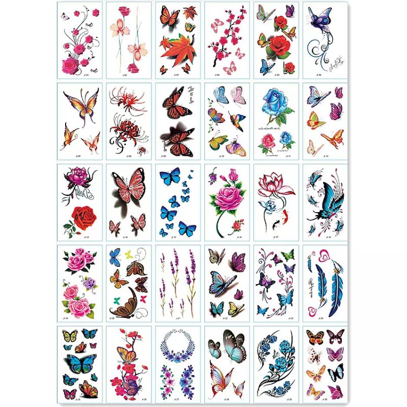TATO TEMPORER gambar bunga dan kupu kupu STIKER TEMPORARY TATTOO STICKER TAHAN Air
