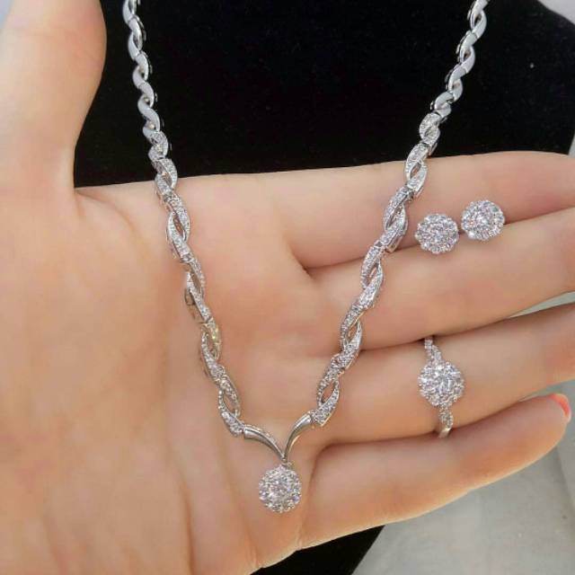SET PERHIASAN JEWELLERY BERLIAN EROPA SILVER ASLINYA CANTIK BANGET