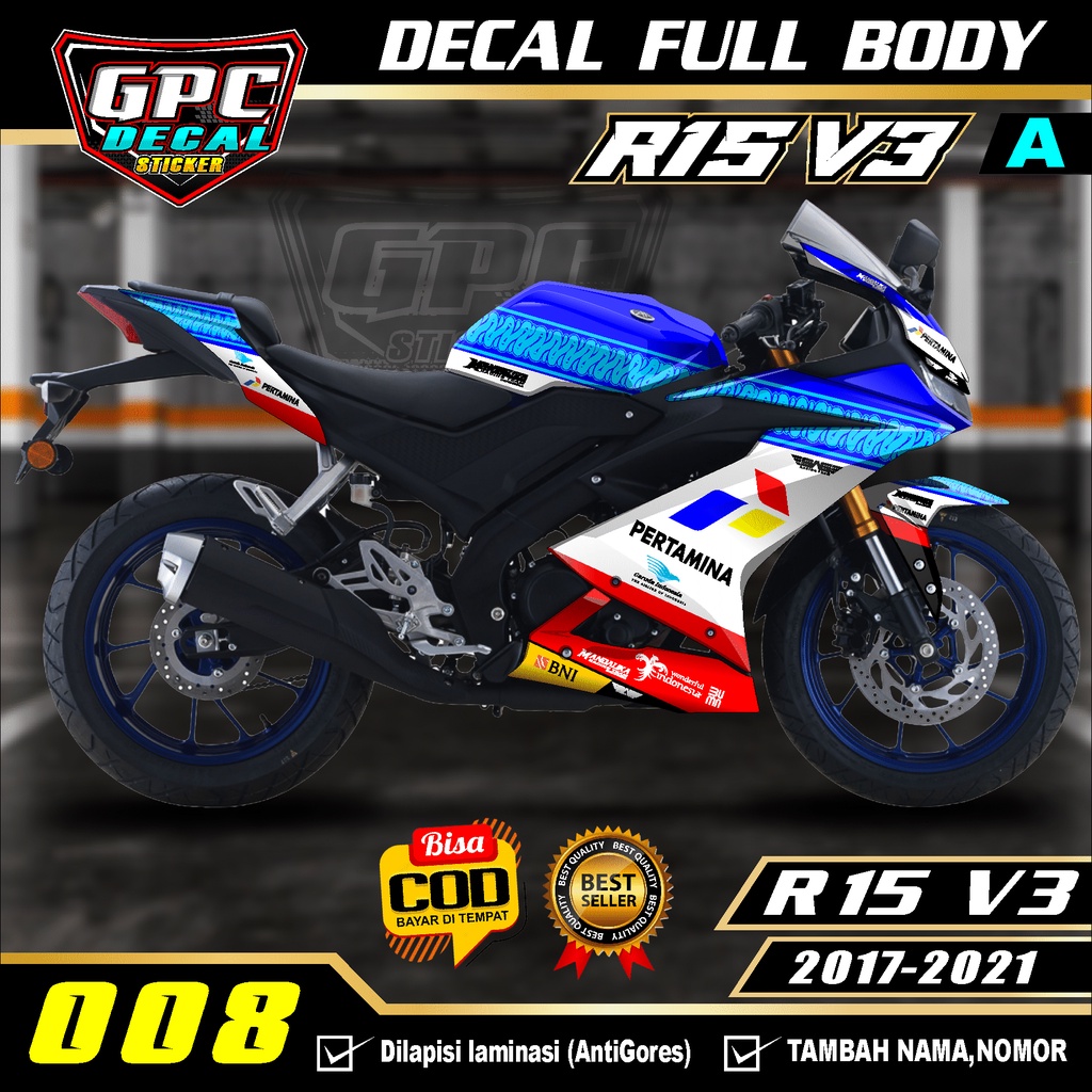 DECAL FULL BODY Stiker Striping Variasi R15 V3 2017-2021-Desain PERTAMINA MANDALIKA GPC 008