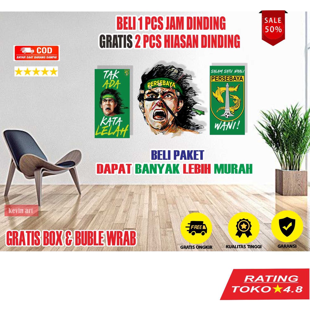 JAM DINDING KAYU UNIK 3d DEKORASI DINDING LOGO PERSEBAYA KEREN TERBARU BELI 1 GRATIS 2 DISKON MINIMALIS AESTHETIC MURAH ARTISTIK HIASAN DINDING KAMAR TIDUR POSTER TEMPEL TEMBOK GAMBAR PERSEBAYA JAM DINDING BESAR UKURAN JUMBO MEWAH KLASIK DEKORASI 1 SET