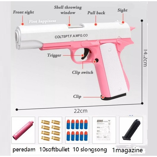 Mainan Pistol Kokang Pistol Soft Shell Bullet Realistic BB Gun 222-36