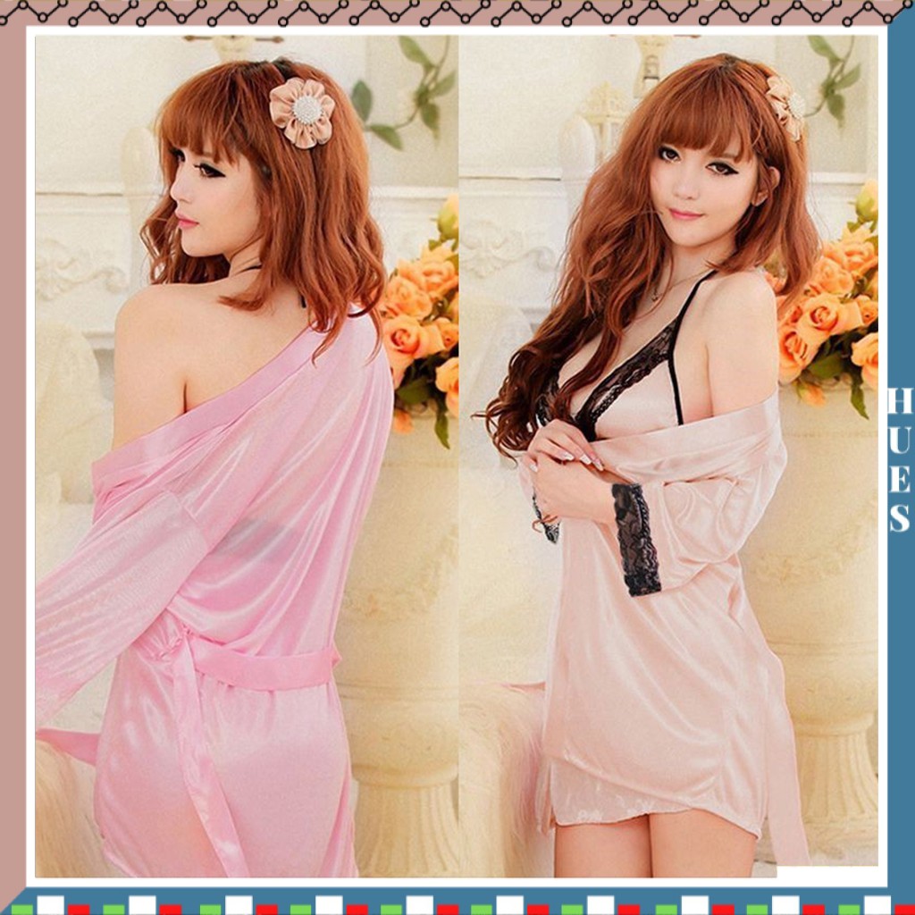 HUES.ID Pakaian Tidur Wanita Lingerie Women Kimono Nightgown and Robe Two Piece 3024