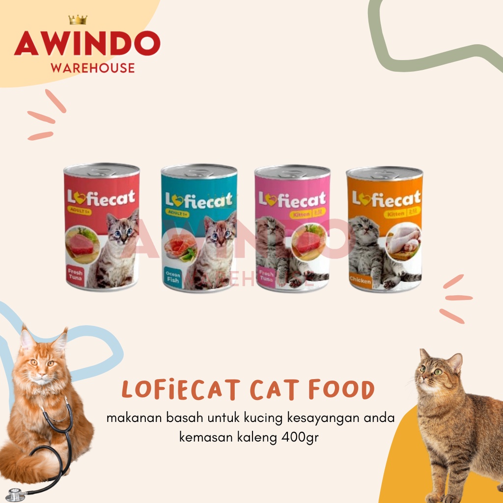 LOFIECAT TABUNG - Lofie Cat Makanan Kaleng Basah Kucing Kitten Adult Wetfood 400gr