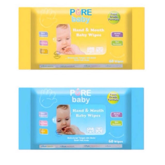 Pure Baby Wipes Hand &amp; Mouth 60pcs / Tisu Basah (1 pack)