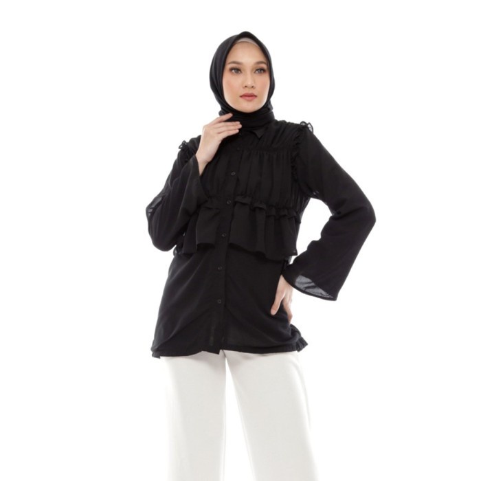Atasan Wanita Areta Blouse Hitam  Baju Muslim Casual Hijab