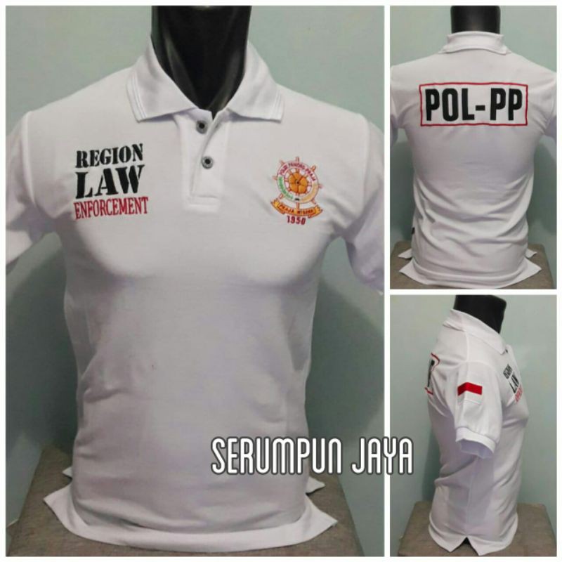 KAOS SATPOL PP - KAOS SATPOL PP PUTIH - KAOS KERAH SATPOL PP FULL BORDIR.