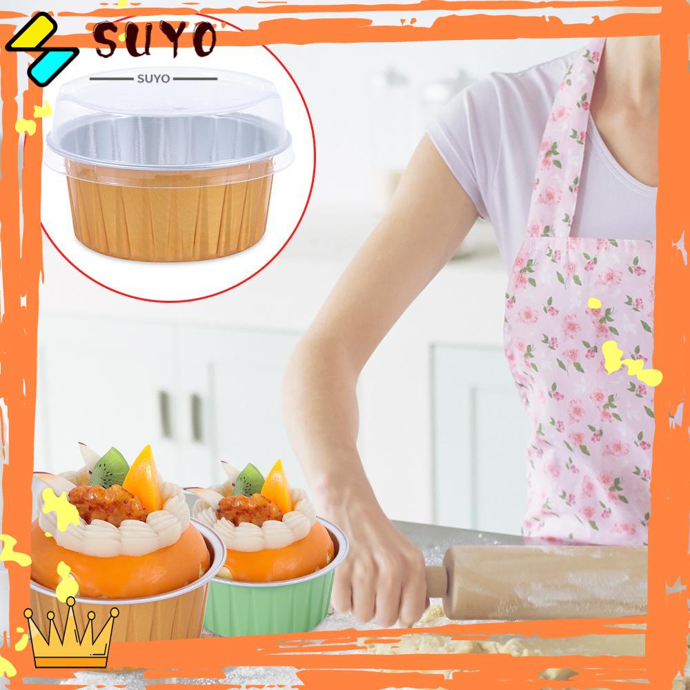 Suyo 10 Set Cup Aluminum Foil 125ml Dengan Tutup Untuk Baking / Pesta Ulang Tahun / Pernikahan