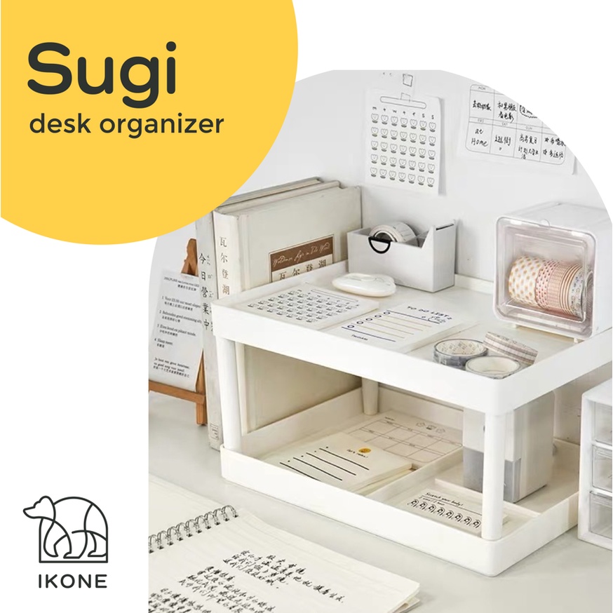 【IKONE】SUGI Desk Organizer Rak Meja Stationary Rak Organizer Multifungsi Rak Penyimpanan Meja Rapi Putih Transparan ATK Meja Rak Organizer Susun Meja