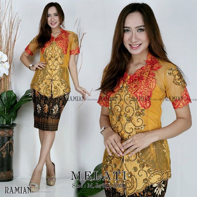 Set Tile Payet Gold Mix Plisket Pendek / Kebaya Modern