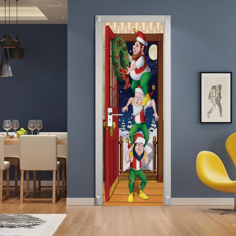 Zzz 2pcs / set Stiker Dinding / Pintu / Kulkas Motif Santa Claus / Natal Anti Air Untuk Dekorasi Rumah