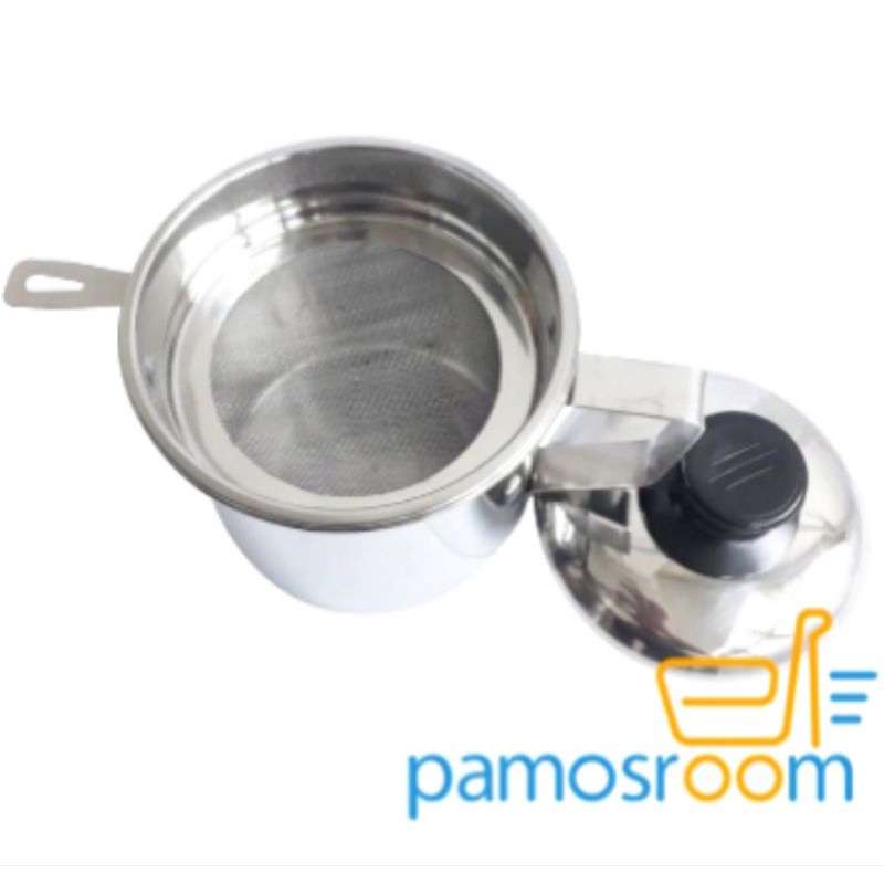 Oil Pot Stainless Steel 1,2 Liter Wadah Minyak Goreng Tempat Penyaring Minyak Bekas 13 Cm