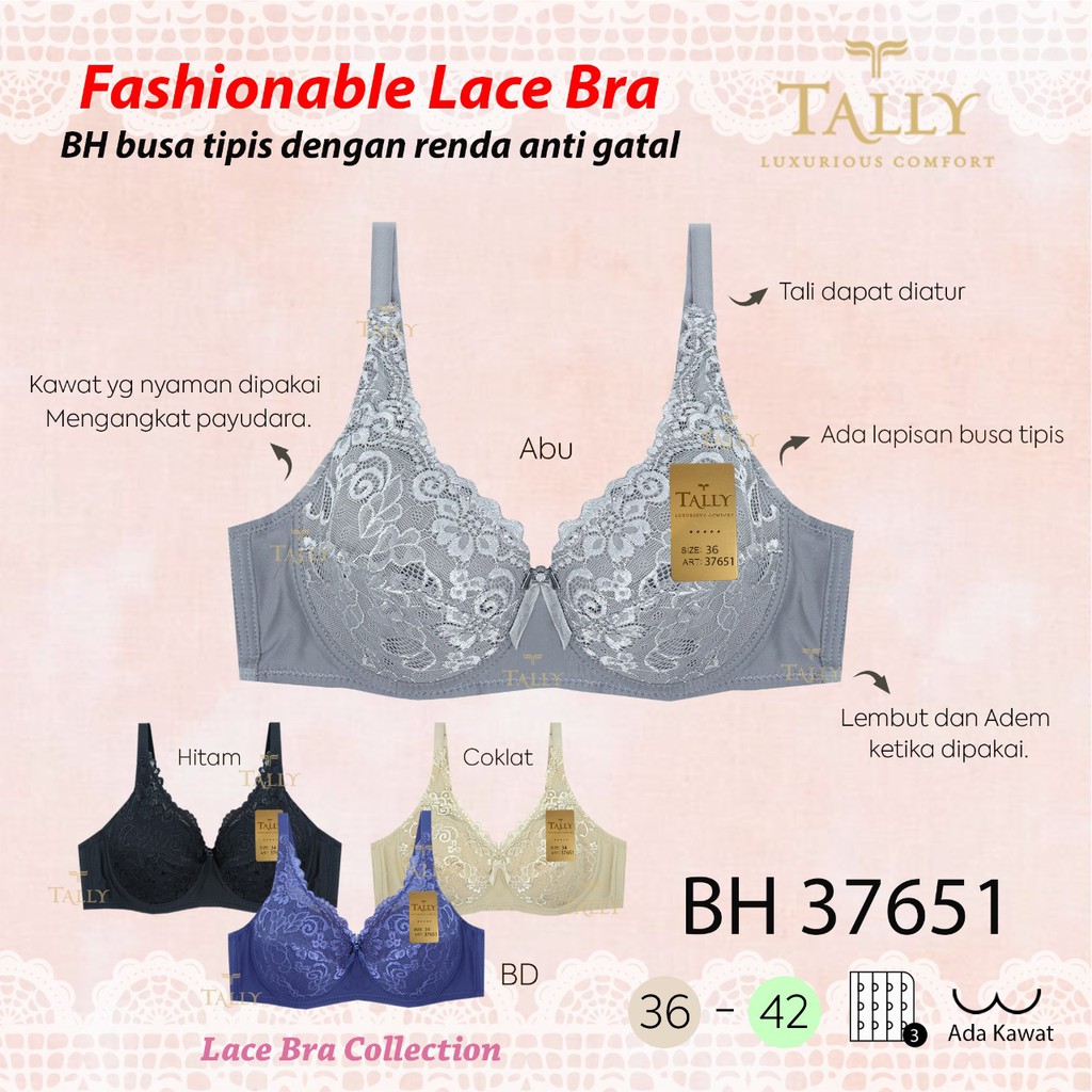 TALLY BRA BH 37651 I TANPA BUSA I ADA KAWAT I CUP C | SIZE 36-42 I BAHAN RENDA