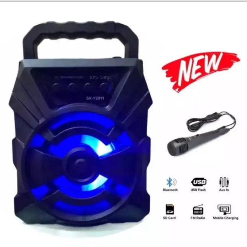 SPEAKER BLUETOOTH BONUS MIC KARAOKE/SALON PORTABLE RADIO FM USB AUX/SPEAKER WIRELESS SUPER BASS LED