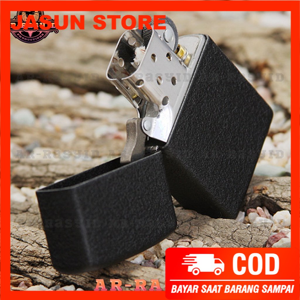 BISA COD! Korek Api Minyak Zippo Black Cracked Hitam Kasar Polos 236