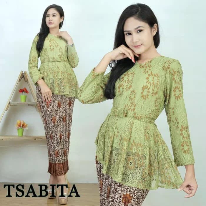 setelan kebaya brokat two tone hijau / coksu / tosca / salem / pink