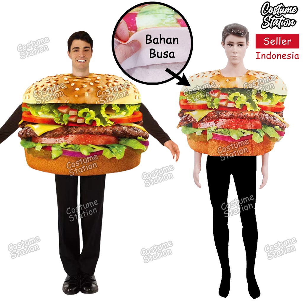 Kostum Burger Mascot / Costume Maskot Onesie Roti Makanan Halloween dewasa