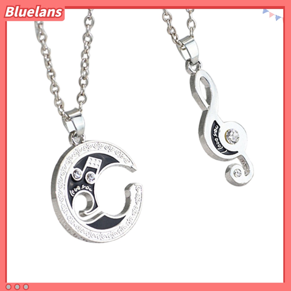 Bluelans 2 Pcs Moon Musical Note Pendant Necklace Couples Lovers Valentine Day Gift