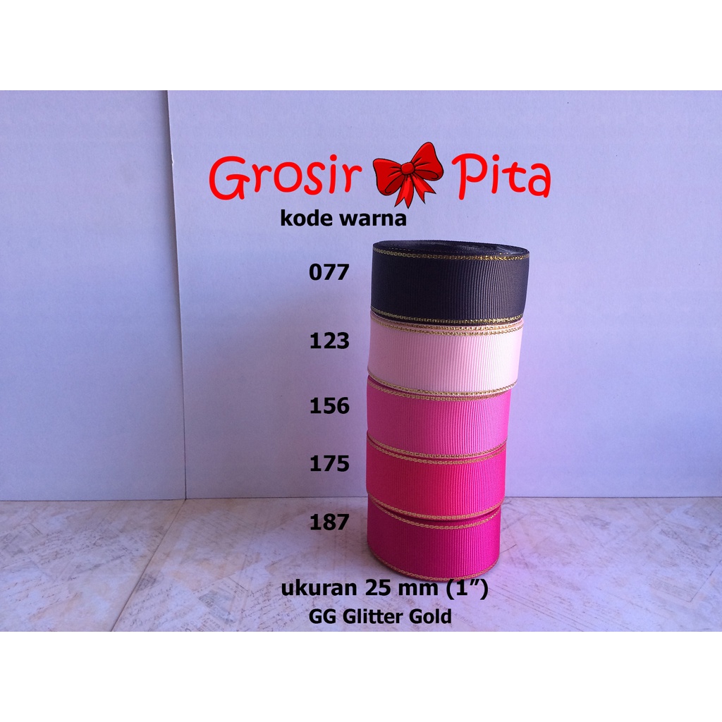 

(25 yard) Pita Grosgrain Glitter Gold ukuran 2,5 cm (1″) pg 2 | Pita Premium | Toko Bahan Craft | Grosir Pita