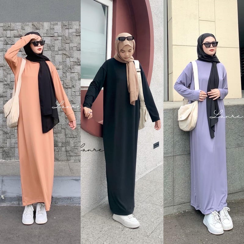 Alny Hijab - Manset polos gamis hitam inner panjang // Inner Dress lengan panjang bahan spandek dan jersey premium jumbo