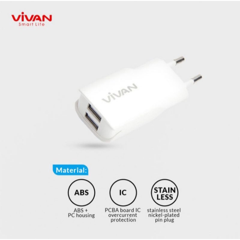 Charger Vivan DD01 Double USB 2,4A.Max with Micro cable