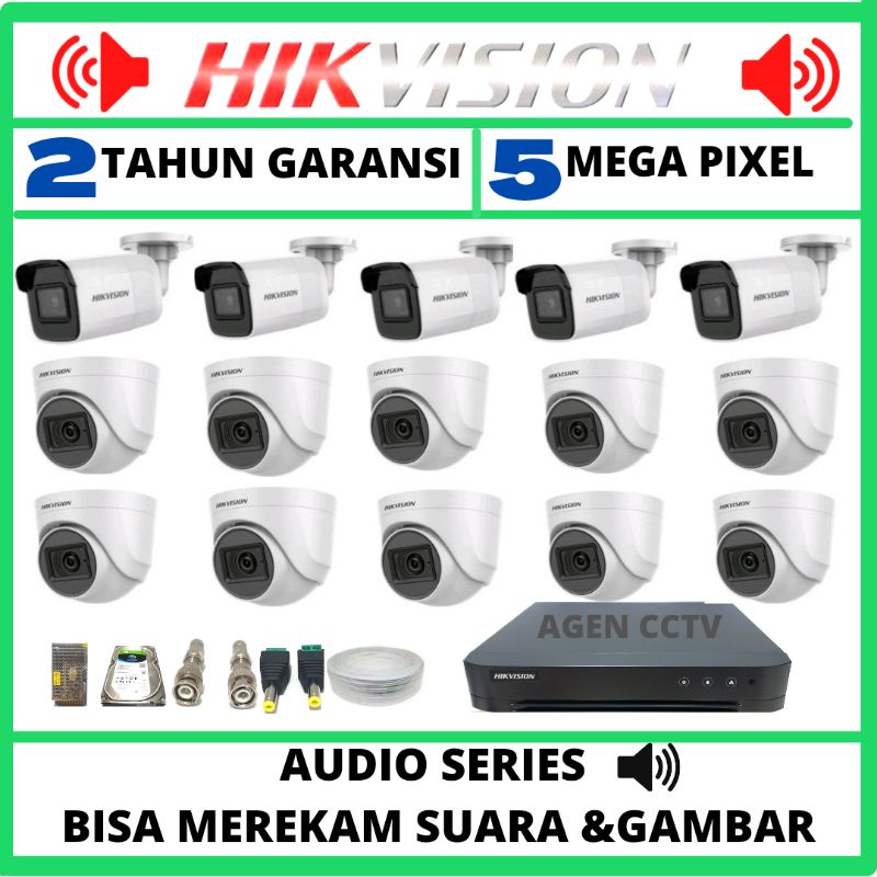 PAKET CCTV HIKVISION 16 CHANNEL 15 KAMERA 5MP 2560P AUDIO SERIES ORIGINAL